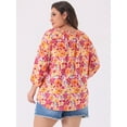 thumbnail image 4 of DARING DIVA Women's Plus 3/4 Sleeves Self Tie Neck Floral Blouse 1X Orange, 4 of 6