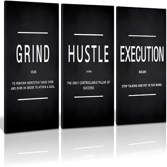 CCOCC Canvas Painting Wall Art,Grind Hustle Execution Motivational Wall Art Decoration Posters Prints for Living Room Bedroom,Office Decor,Gallery-Wrapped Canvas Art Set Framed Ready to Hang