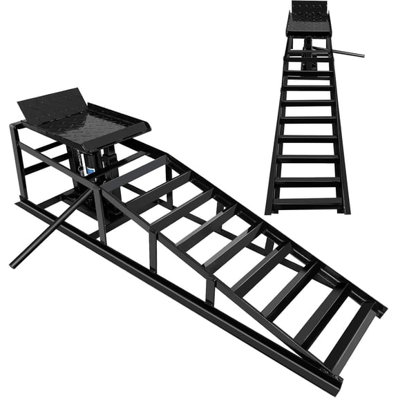 2 Pack Hydraulic Car Ramps 5T 11000lbs Low Profile Vehicle Lift Ramps Heavy Duty for Truck Trailer Garage Service Adjustable Hydraulic Car Ramps for Automotive Maintenance (Black)