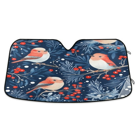 Car Sun Visor 53*23.5Inch Windshield Sun Shield Car Sun Curtain Car Sun Shield Car Sun Insulation Suitable For Most Vehicles Christmas Bird Picture