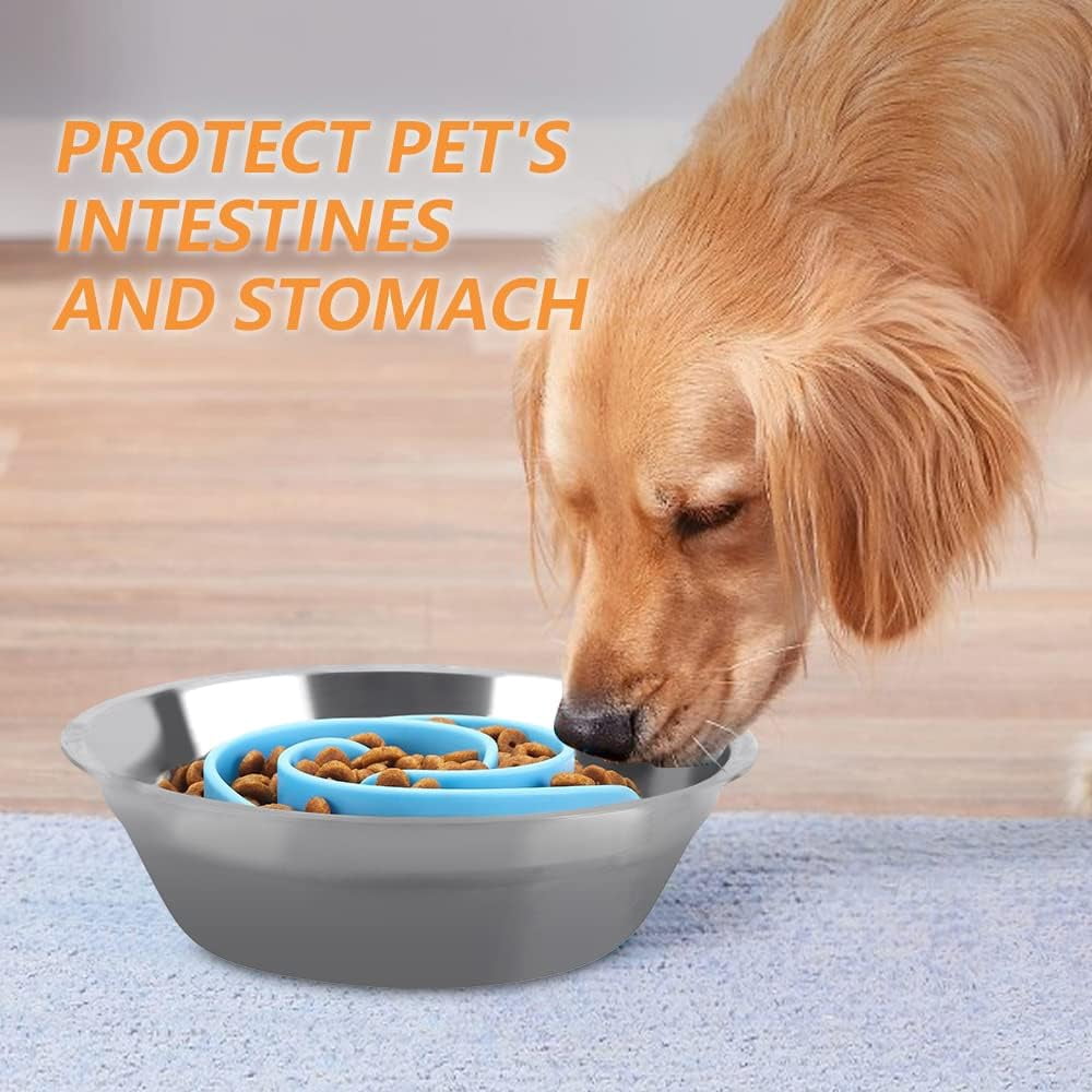 Slow Feeder Dog Bowls Insert,  Soft Silicone Slow Eating Dog Food Bowl for Small, Medium and Large Dogs, Compatible with Regular and Elevated Bowls Blue,XL