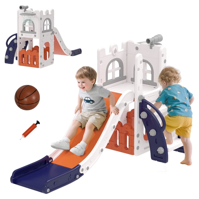 Qaba Glissoire 5 en 1 pour Tout-Petits pour Enfants de 1 à 3 Ans pour Usage Intérieur, Orange