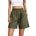 thumbnail image 2 of YanHoo Women's Bermuda Shorts High Elastic Waist Side Split Short Pants Casual Wide Leg Shorts with Pockets, 2 of 7