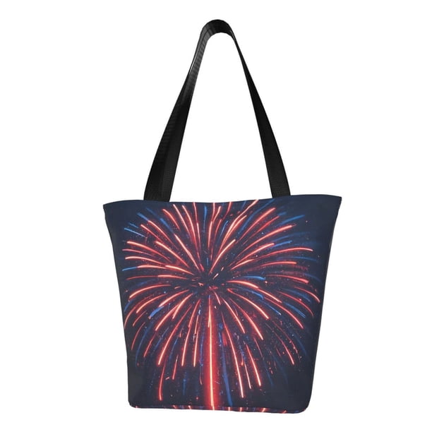 Fotbe Fireworks3 Bolsa de Playa con Estampado, Bolsa de Hombro, Bolsa de Mano Espaciosa, Bolsa de Viaje Ligera, Bolsa de Compras Versátil