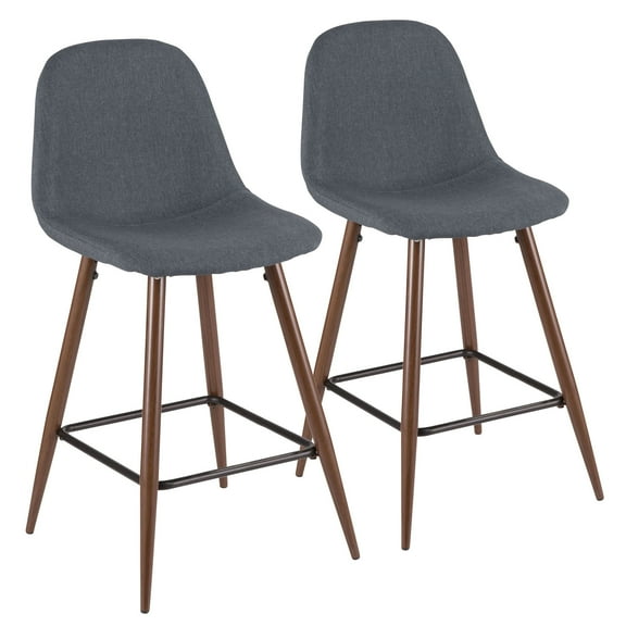 Pebble Mid-Century Modern Counter Stool in Walnut and Blue by LumiSource - Set of 2