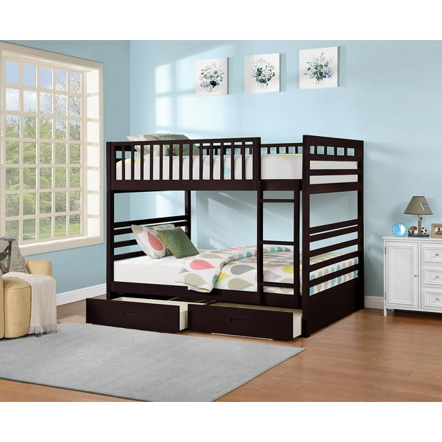 Lit Superposé Complet avec Tiroirs de Rangement - Facilement Convertible en Deux Lits (Espresso)