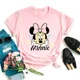 thumbnail image 4 of Camiseta de algodón rosa informal con estampado de dibujos animados de pato Daisy de Disney a la moda de verano, camisetas de cuello redondo, camiseta holgada de manga corta para niña, 4 of 5