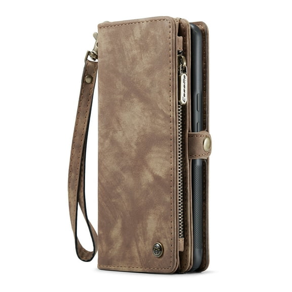 Allytechgroup Magnetic Detachable Wallet Case for iPhone XR with Card Slots & Zipper Pocket, Support Wireless Charging, PU Leather Wrist Strap Shockproof Full Protection Flip Case, Darkbrown