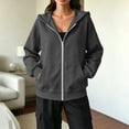 thumbnail image 5 of Hsovts Dark Gray Sweatshirts for Women Long Sleeve Crewneck Zip Up Sweatshirts Lightweight Pullover Hoodies Essentials Casual Fleece Hoodies with Drawstring M, 5 of 5
