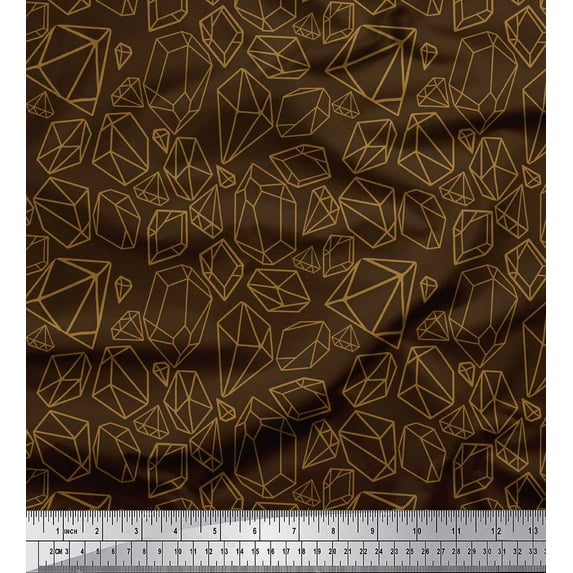 Soimoi Brown Cotton Poplin Fabric Stone & Diamond Geometric Printed Craft Fabric by the Yard 42 Inch Wide