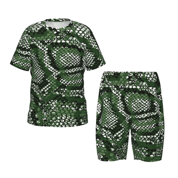 Balery Green Snakeskin Conjunto de Pijama Infantil de Manga Corta con Estampado – Ropa de Dormir de Algodón Suave-Medium