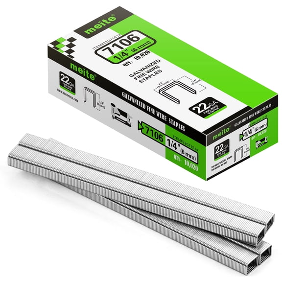meite Upholstery Staples 22 Gauge 3/8" Crown Wide 1/4" Leg Length Galvanized 10,020 PCS