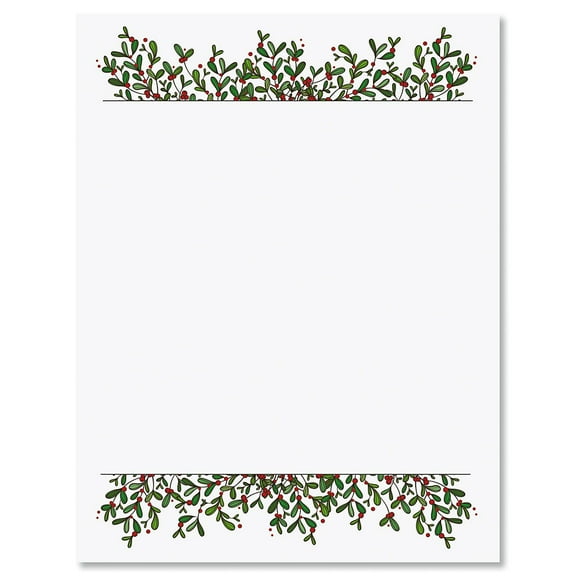 Mistletoe Frame Christmas Letter Papers - Set of 25 Christmas stationery papers are 8 1/2" x 11", compatible computer paper