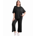 thumbnail image 2 of Two Piece Sets for Women Summer Outfits Wide Leg Crop Pants Lounge Sets Beach Vacation Clothes Black L, 2 of 9