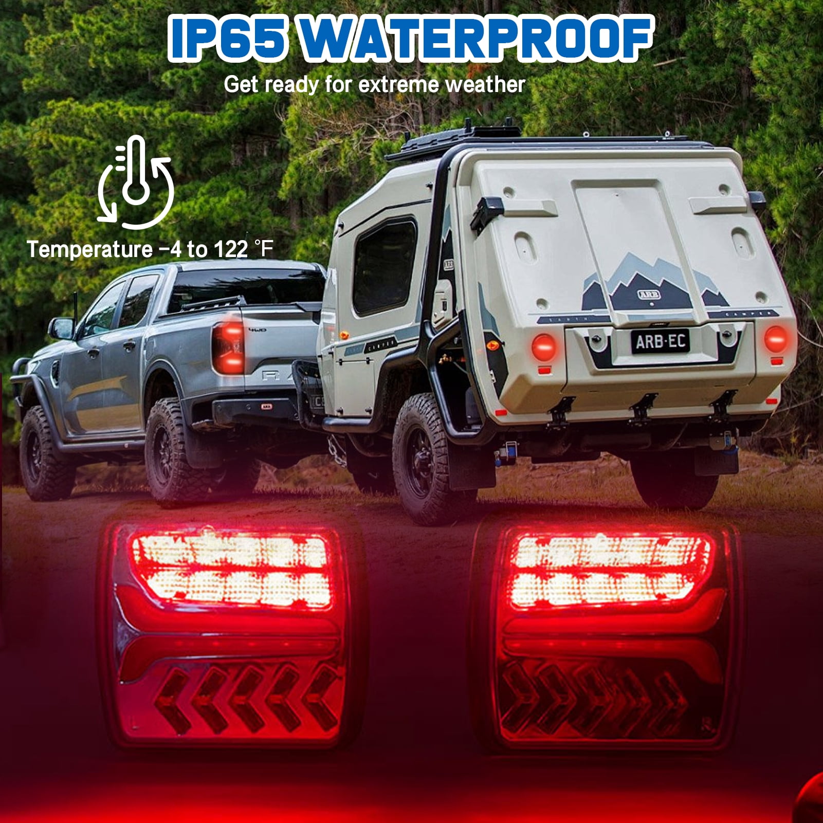 Magnetic Wireless Trailer Lights, Rechargeable LED Trailer Light for Towing Truck, Waterproof Tail Tow Lights Kit for RV Camper Boat Caravan, Portable Turn Signal Brake Running Stop