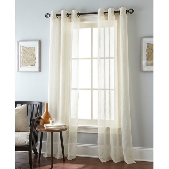 Lanco Suri Sheer Window Curtain Panel with Grommet Top, Ivory, 37 x 84" (Set of 2)