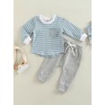 thumbnail image 3 of Wassery Toddler Boys Autumn Outfit Sets 6M 12M 18M 24M 2T 3T Infant Baby Boys Clothes Newborn Long Sleeve Striped Tops + Solid Color Drawstring Pants, 3 of 9