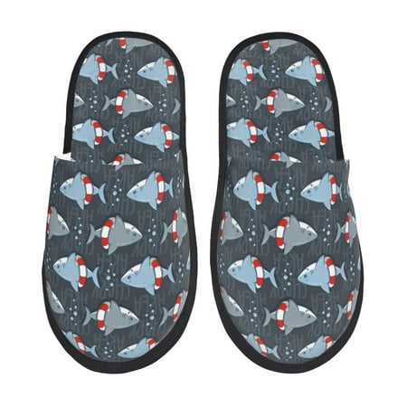 

Tideii Shark Wearing Swim Ring for Home Indoor Cotton Slippers Autumn and Winter EVA Plush Slippers Household Supplies Unisex-Medium
