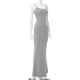 thumbnail image 5 of Vestido Largo Con Cola De Pez Vestido ajustado sin espalda Estilo de salón sexy Traje diario de color sólido (Gris L) Kuymtek para Mujer Gris T S, 5 of 9