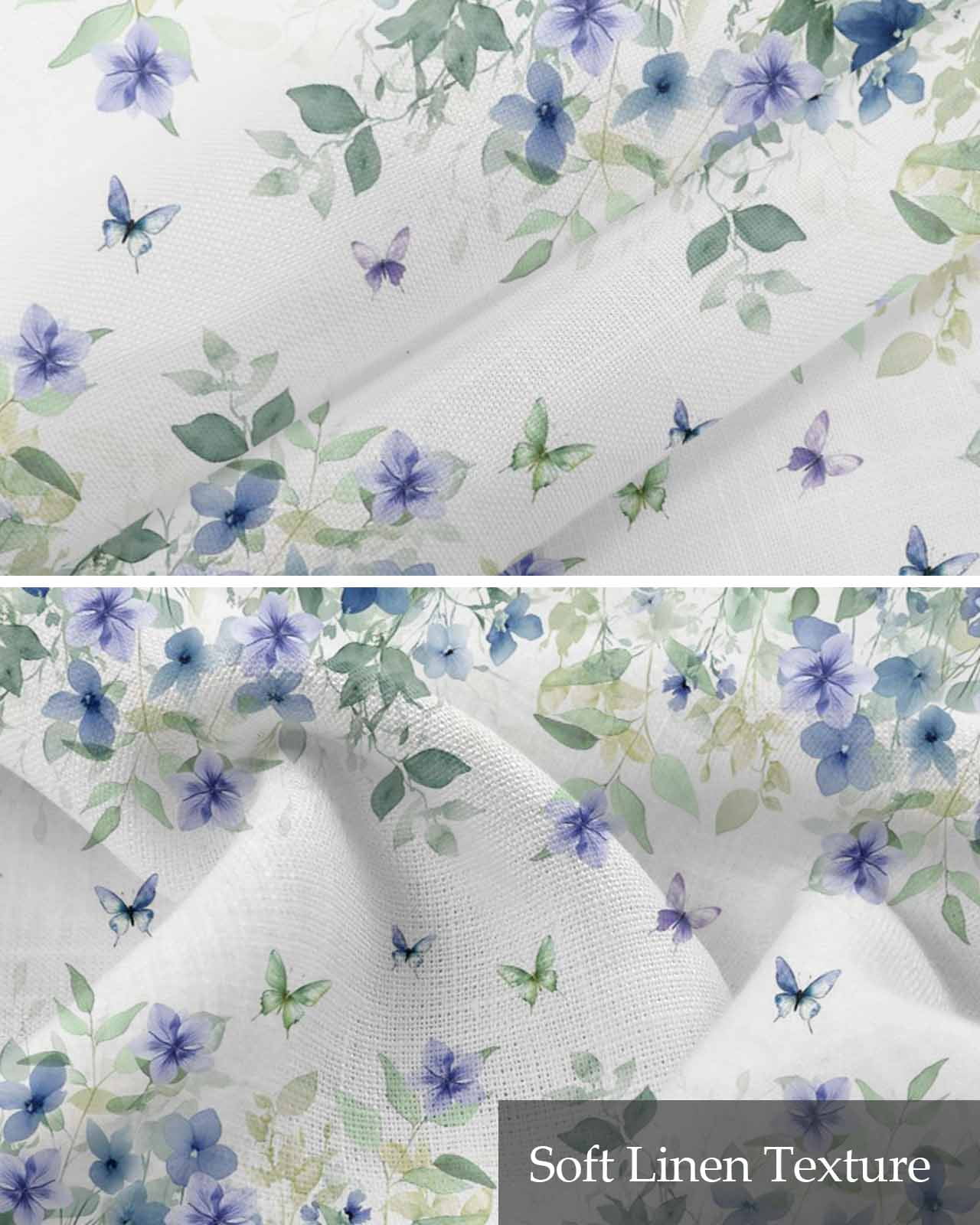 Leaf Butterfly Kitchen Valances for Windows Farmhouse Linen Window Valance Curtain for Living Room Window Treatment Watercolor Sage Green Purple Floral Valance Rod Pocket Topper Drape, 42 x 12 Inch
