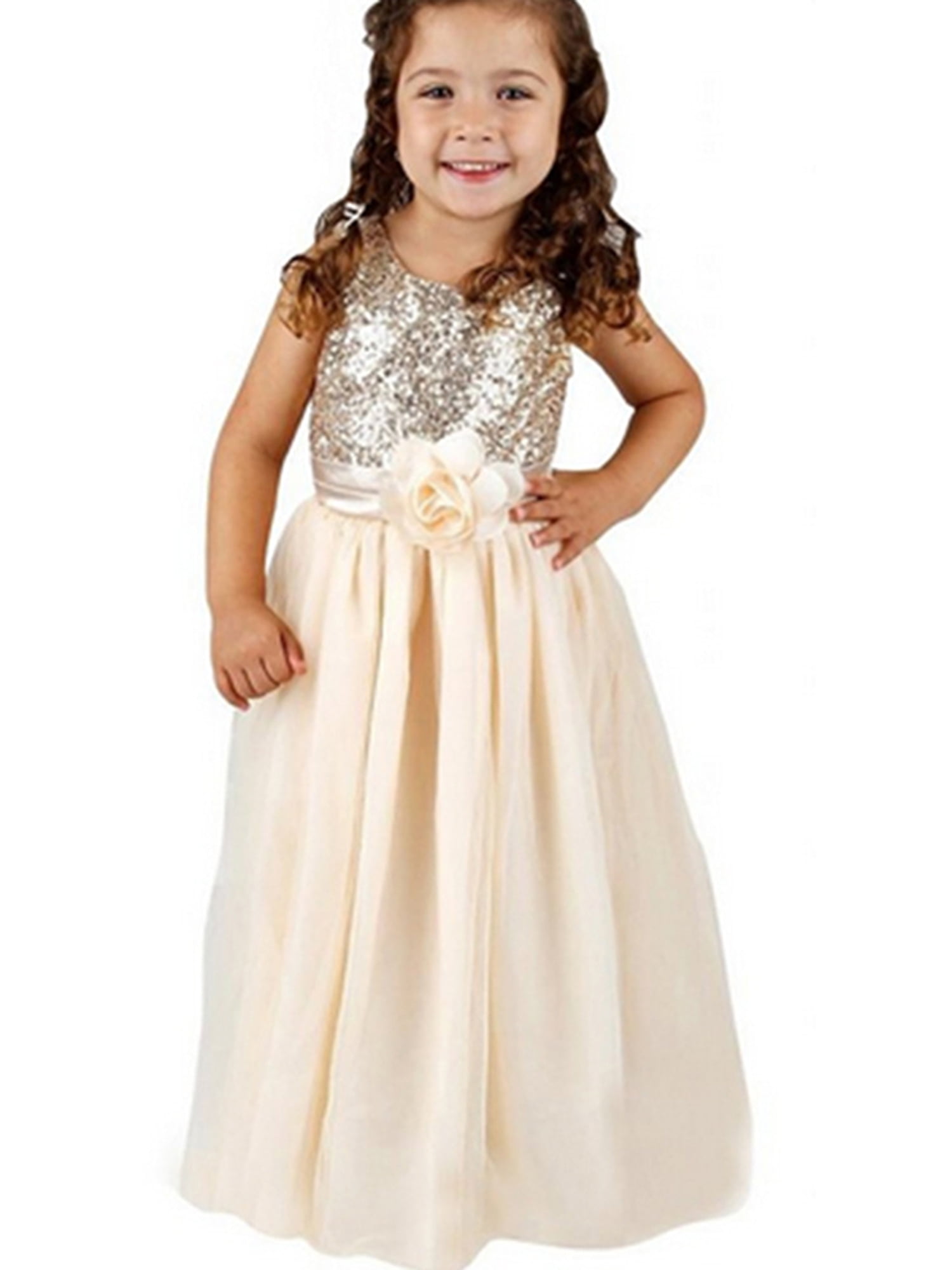 Flower Girl Princess Dress Kids Wedding Party Bridesmaid Prom Sequin Formal Gown 
