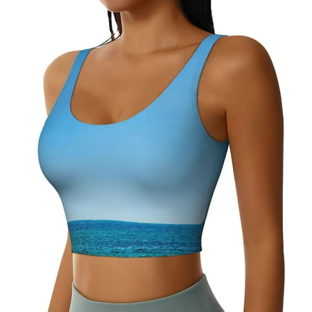 Haiem Red And White Lighthouse Pattern Womens Sports Bra - U Neck Padded Low Impact Yoga Bra Workout Crop Top Gym Moisture-Wicking Workout Vest -X-Large