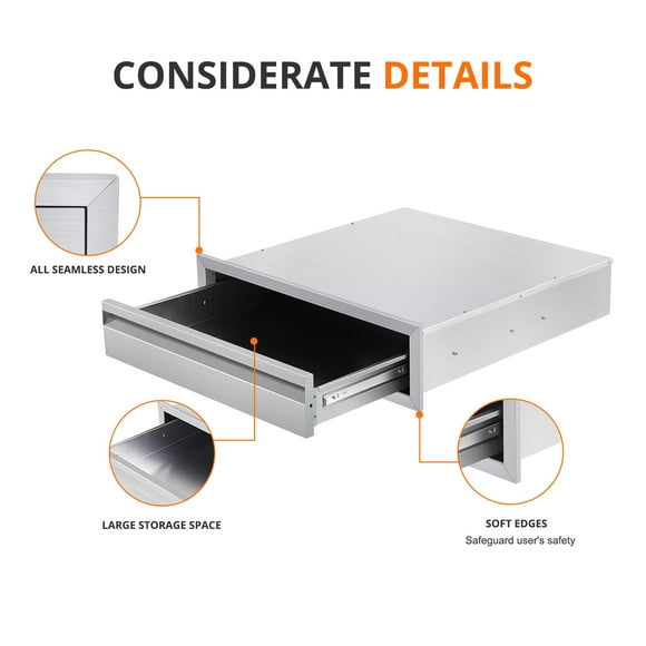 GloryStar Outdoor Kitchen Single Drawers,30" W x 6.5" H x 23" D Stainless Steel Built-in Drawer,Flush Mount BBQ Single Drawers with Divider,for Outdoor Kitchen Island or Patio Grill Station