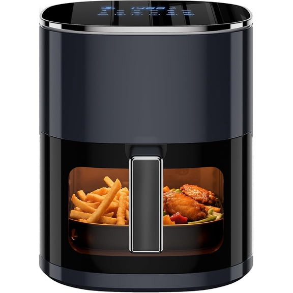 12-in-1 Digital Air Fryer 6.34 Qt with Visible Window Nonstick Dishwasher-Safe Basket Air Fry Roast Bake Dehydrate Fries 1700W Black