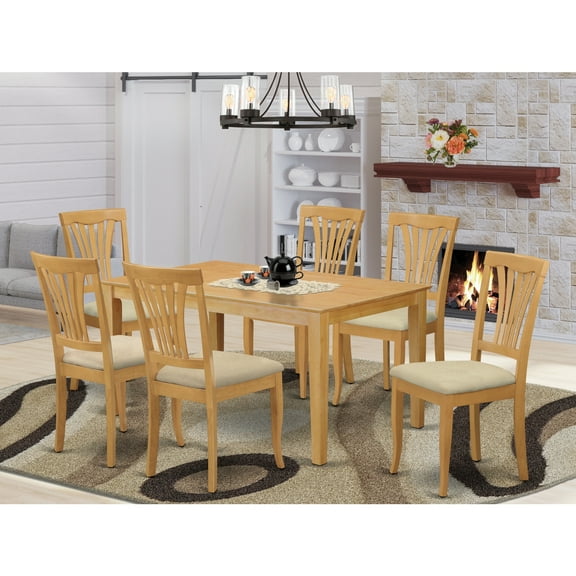 East West Furniture CAAV7-OAK-C Dinette Table & 6 Chairs, Oak
