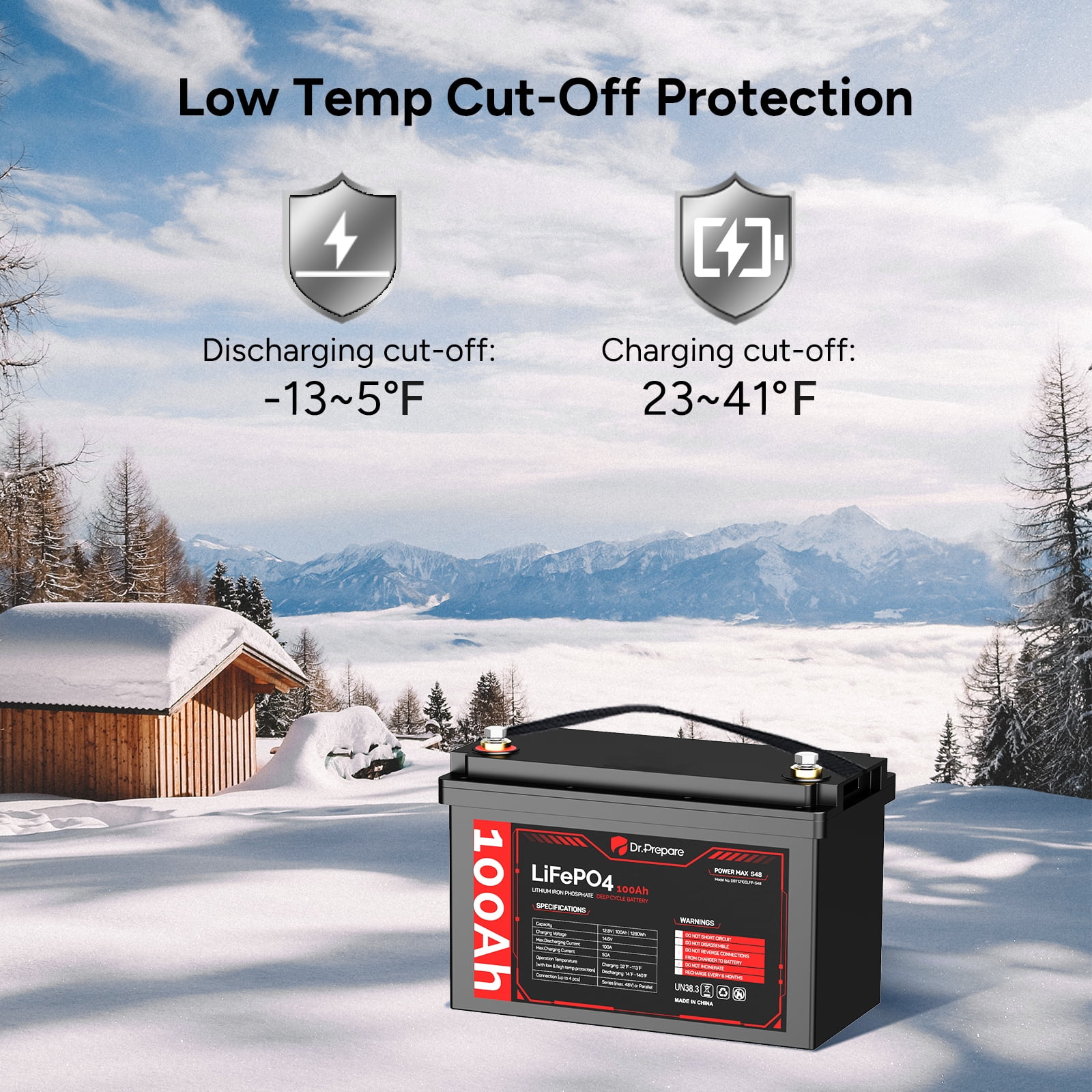 Dr. Prepare 2 Pack 12V 100Ah LiFePO4 Lithium Battery Deep Cycle Batteries for RVs, Trolling Motors, Boats
