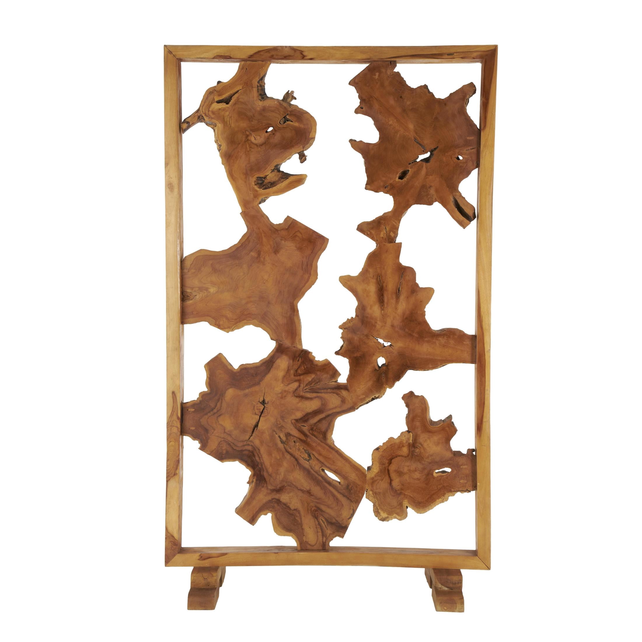 DecMode 47" x 82" Brown Teak Wood Handmade Tall Live Edge Freestanding Room Divider Screen, 1-Piece