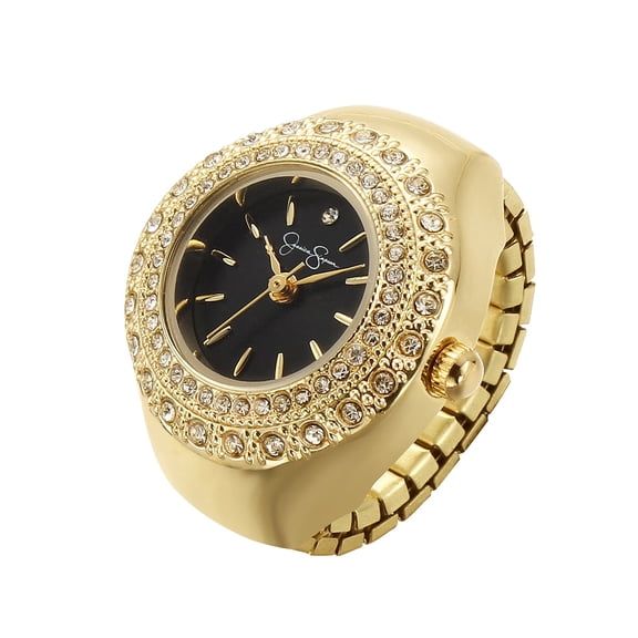 Jessica Simpson Women's Gold Adjustable Ring Watch – Crystal Bezel, Quartz Analog Mini Dial, Stretch Band Fashion Jewelry Accessory