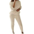 thumbnail image 1 of Gibobby Conjunto de sudadera y pantalones informal de invierno para mujer, de manga larga, suéter tejido, blusa superior y pantalones largos, conjunto de ropa(Beige,M), 1 of 5