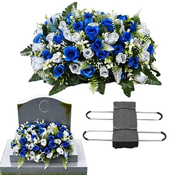 Cemetery Flowers for Grave,Headstone Flower Saddle,Flowers for Cemetery Grave Decoration Headstone Flower Saddle for Headstone Decoratio (Blue White)