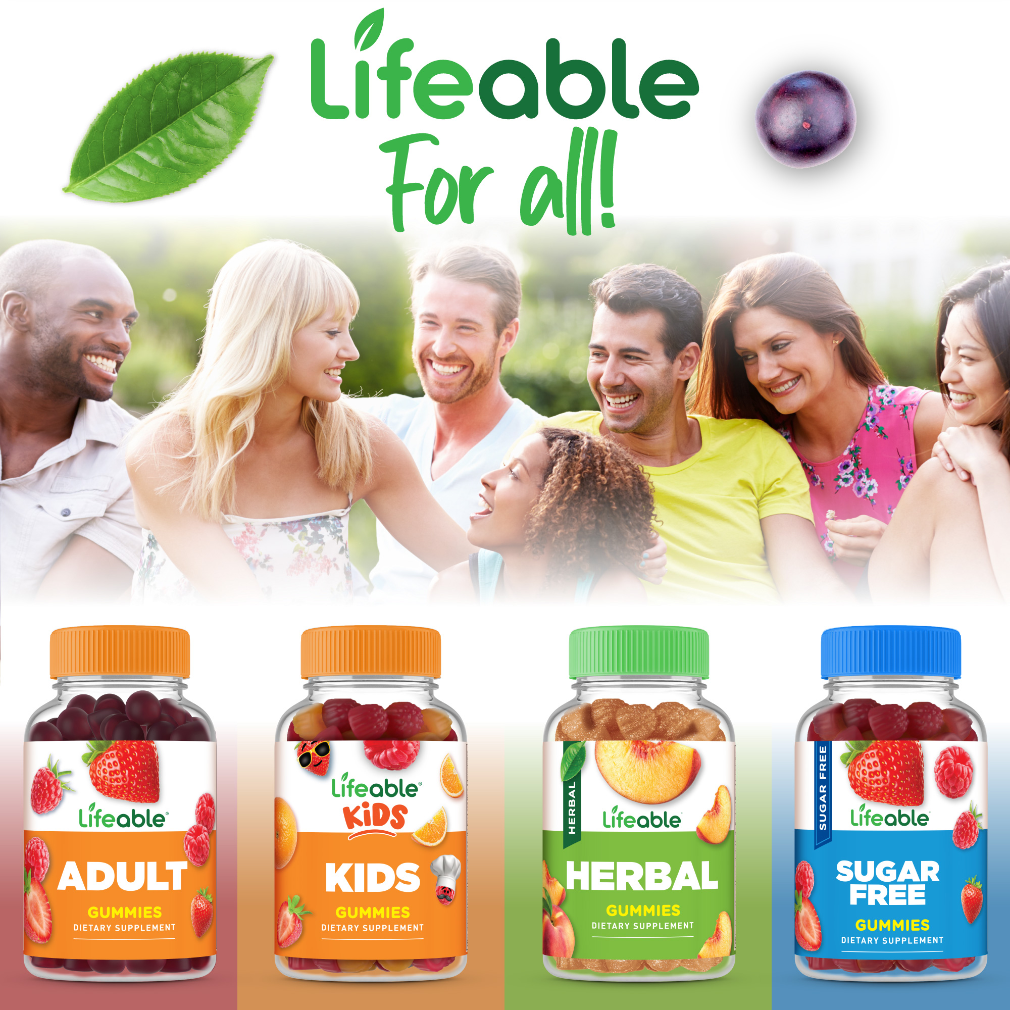 Lifeable Sugar Free Multivitamin Gummies - with Iron Vitamin A, C, D, E, Niacin, B6, Folate, B12, Biotin, Pantothenic Acid, Zinc - Great Tasting - 90 Gummies