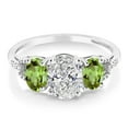 thumbnail image 2 of Gem Stone King 10K White Gold White IGI Certified Lab Grown Diamond and Green Peridot 3-Stone Engagement Ring for Women | 2.56 Cttw | Center 1.5 Ct Diamond | D-E Color | VS1-VS2 Clarity (Size 9), 2 of 5