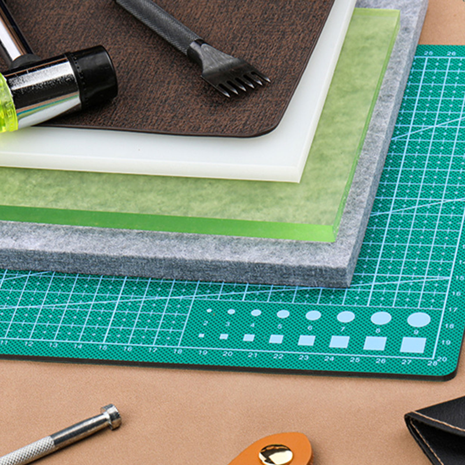 Leather Tools Leather Carving Tool Leather Stamping Tools with Hammer Cutting Mat Leather Hole Punched Tool for Craft