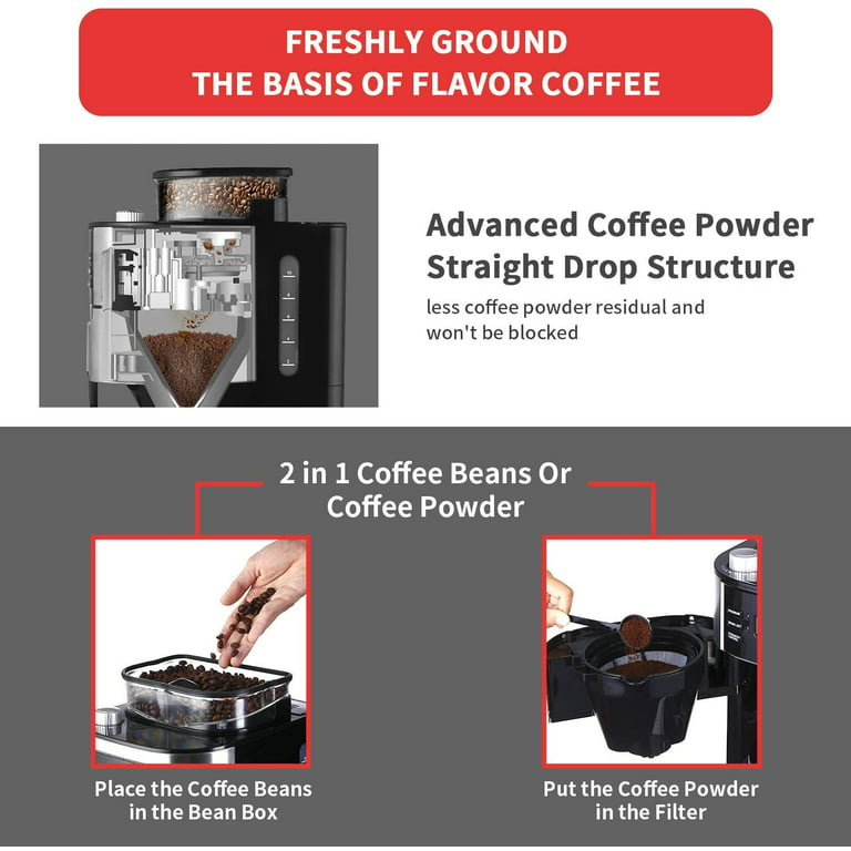 10-Cup Drip Coffee Maker, Grind and Brew Automatic Coffee Machine with  Built-In Burr Coffee Grinder, Programmable Timer Mode and Keep Warm Plate,  1.5L