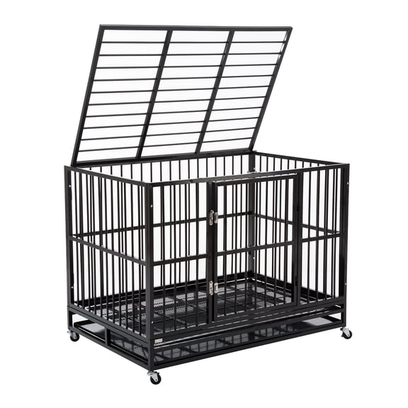 Wonline Metal Heavy Duty Dog Cage with Wheels, Black