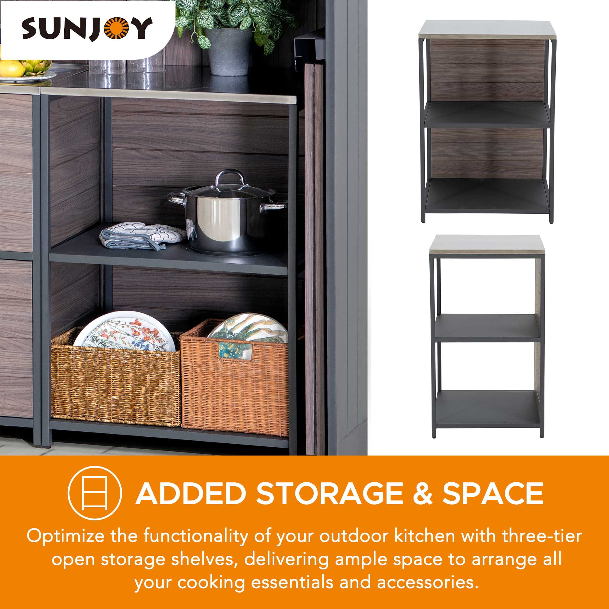 Sunjoy Outdoor Kitchen, 4-Pieces Grill Kitchen with Sink, Open Storage Shelf and Island Counter