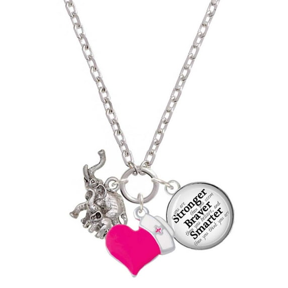 Delight Jewelry Silvertone Elephant with Baby - Hot Pink Heart Nurse Strong Zoe Necklace