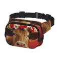 thumbnail image 2 of Fotbe White And Red Daisy Cow Cangurera Cuadrada con Estampado de Doble Capa, Bolsa de Cintura Ajustable Mini para Hombres y Mujeres, 2 of 9
