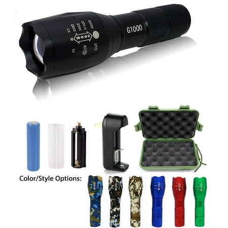 G1000 Military Tactical Flashlight 5 Modes Zoomable Adjustable Focus - Ultra Bright LED Tactical Flashlight - Full Kit 