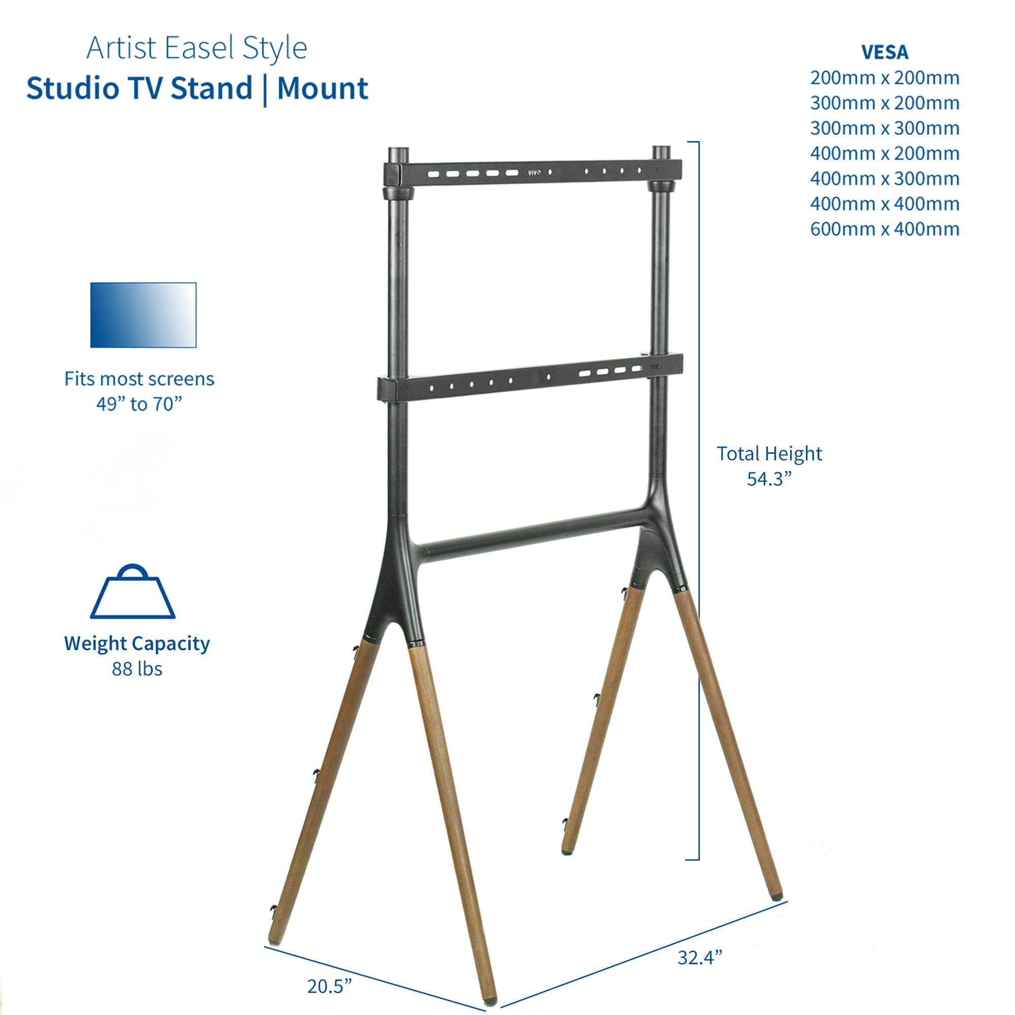 Suitable for Living Room Meeting Room Glorider Artistic Tripod Easel TV Floor Stand for 45-65 Inch Screens Tripod Base and Non-Slip Pads Portable TV Mount with Height Adjustment 25.6 inch Office 