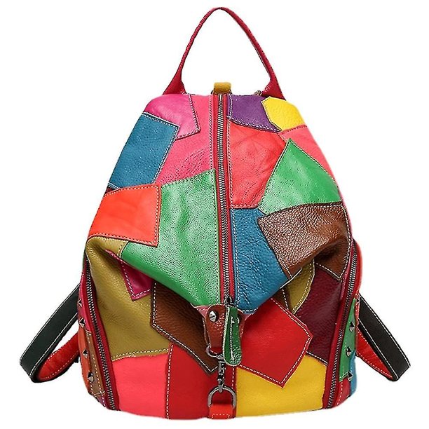 Mochila Mochila De Cuero De Mujer Bolso Mochila De Cuero De Vaca Patchwork Degradado