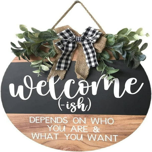 Hot Sale!3D Welcome Sign Door Wreath Door Plaque Autumn Decoration Bow Maple Leaf Wreath Home Decor Welcome Sign Hanging Decor