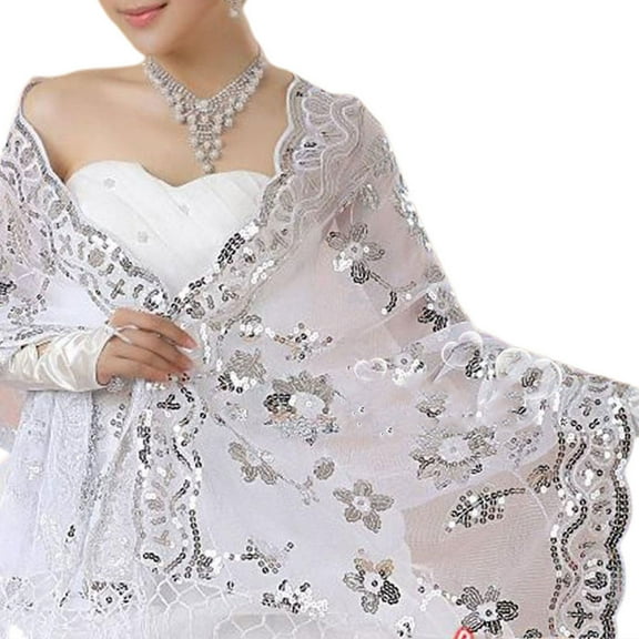 JUNTEX New Bride Wedding Dress Women Cheongsam Shawl White Lace Embroidered Sequins Lon