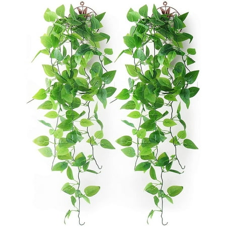 Lepai Starlight-2 Pack Hanging Artificial Plants, Faux Green Leaf Ivy ...