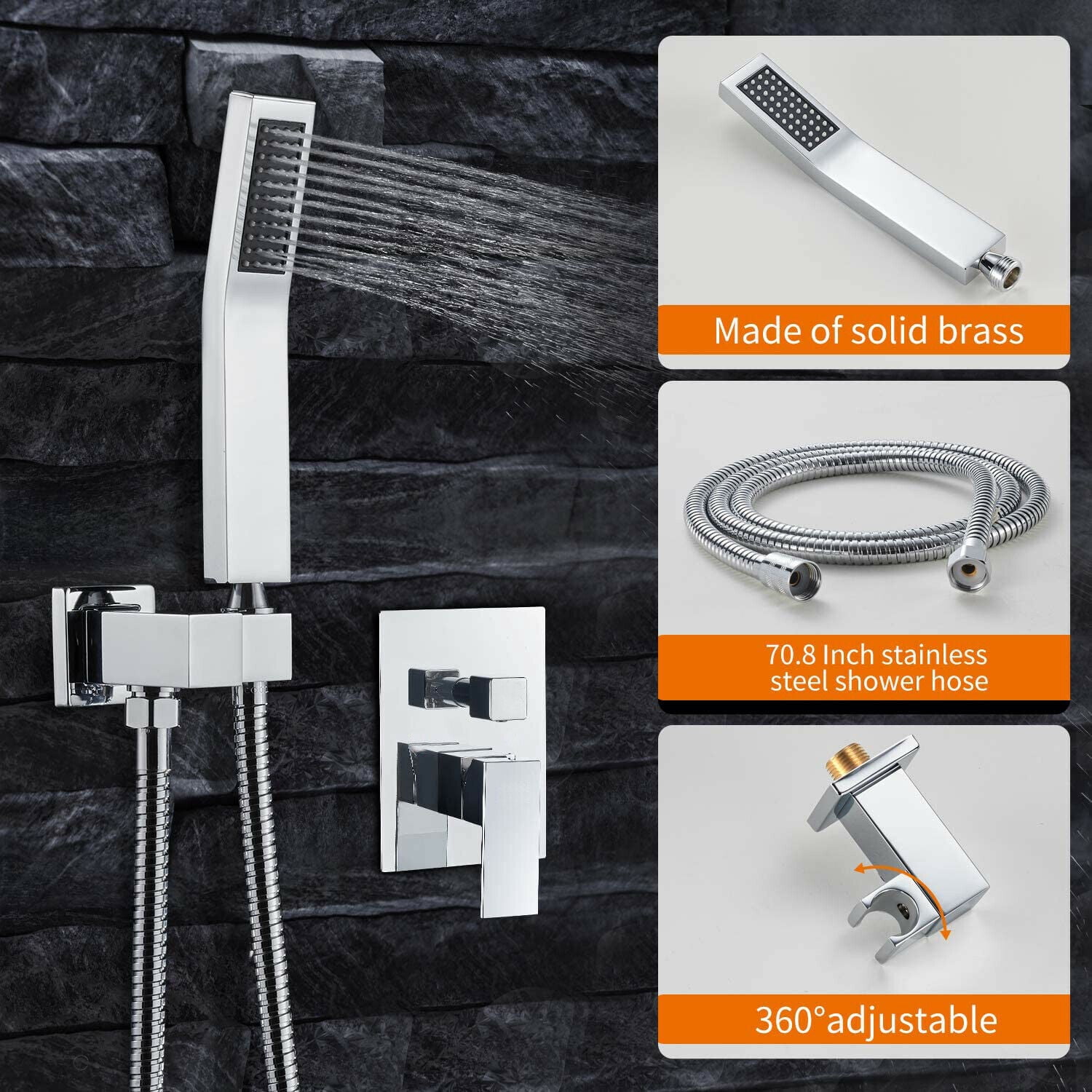 Zovajonia Shower System 12 Inches Shower Faucet Set, Rain Shower Head with Handheld Spray Bathroom Wall Mount Shower Fixtures with Tub Spout Polished Chrome