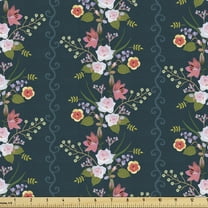 Ambesonne Retro Fabric by the Yard Upholstery, Lily Iris Violet Blooms Motif, 1 Yard, Dark Teal and Multicolor